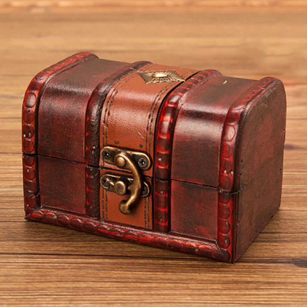 HOT SALES！！！Hot Wooden Vintage Treasure Chest Wood jewelry Storage Box Case Organiser Ring