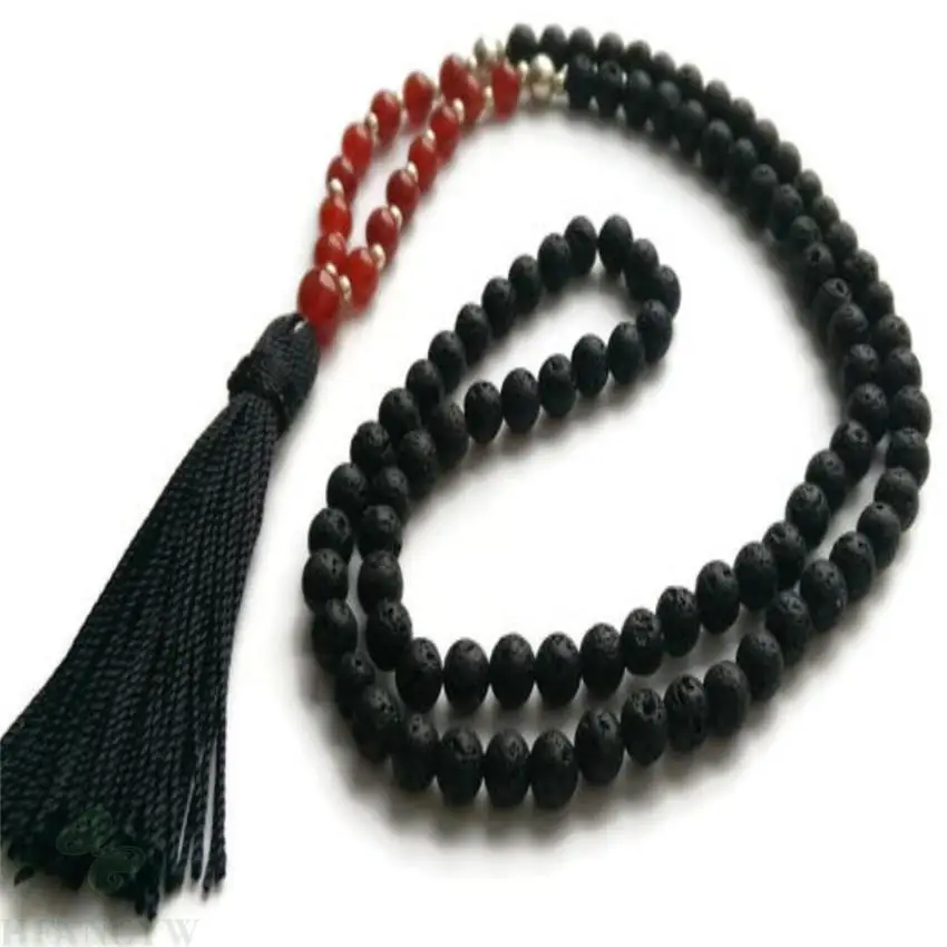 

8MM Lava Stone Red agate Gemstone Mala necklac 108 Beads Lucky Stress MONK Buddhist natural Reiki Handmade Meditation Buddhism