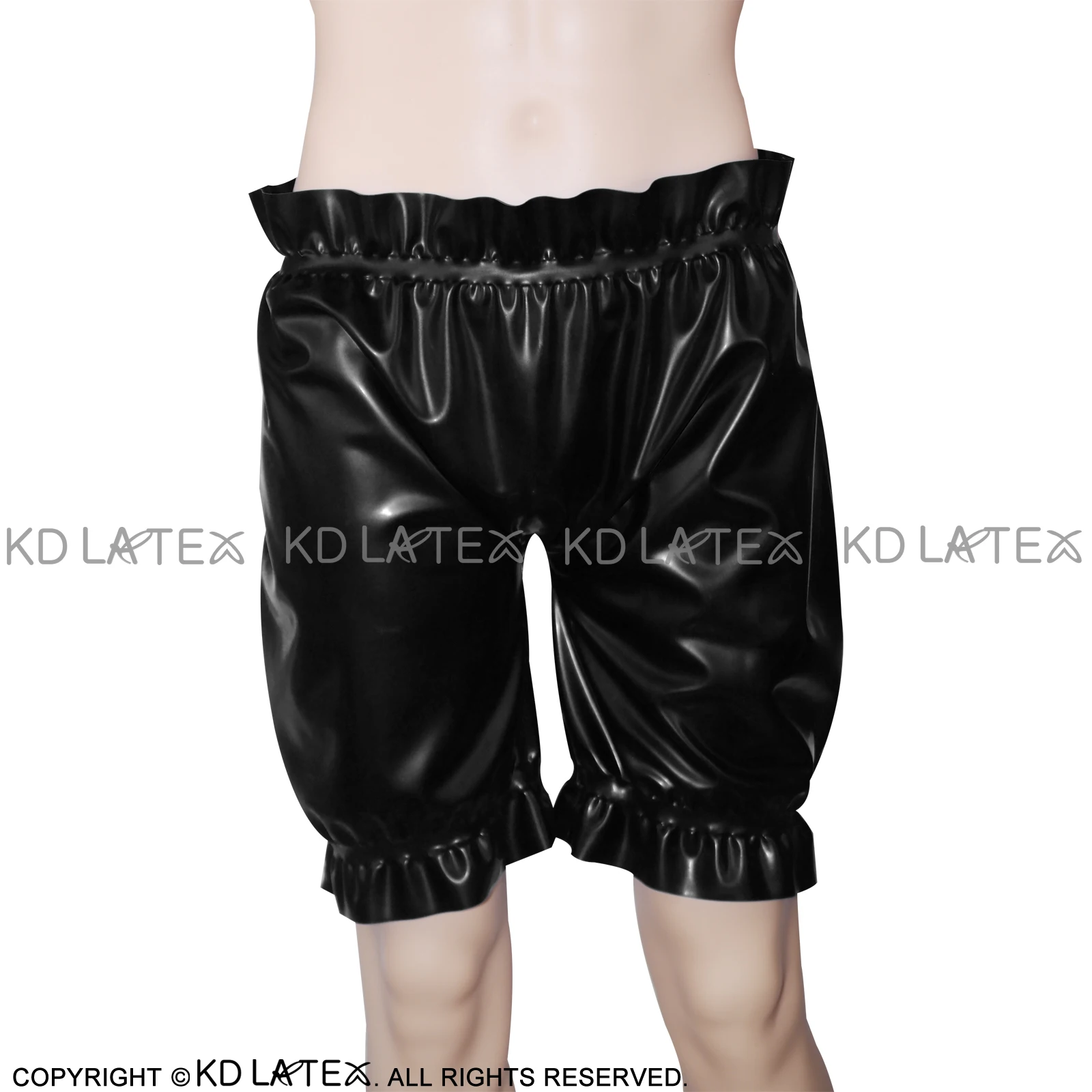 Black Sexy Latex Bloomers Long Leg Boxer Shorts With Loosely Smocking Rubber Underpants Underwear DK-0053