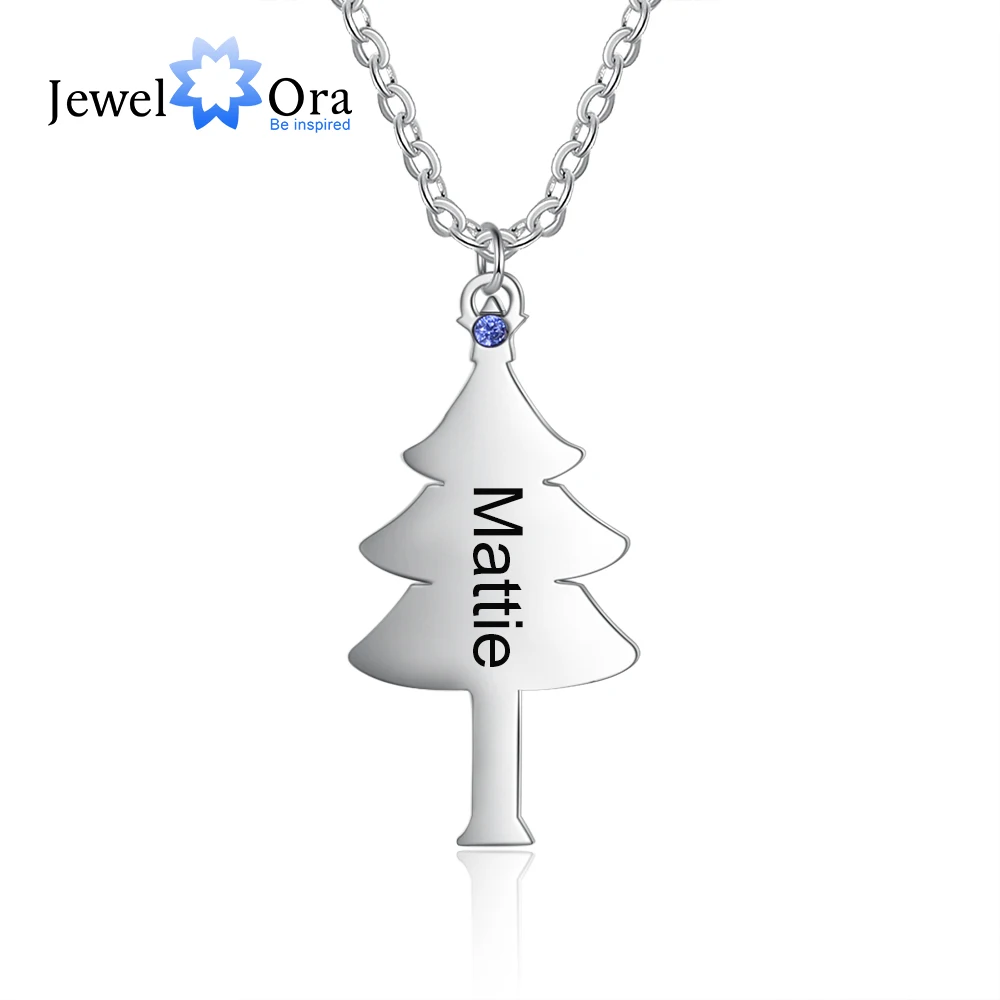 JewelOra Designer Personalized Christmas Tree BFF Necklace with Birthstone Customized Name Engraved Pendant Friendship Gifts