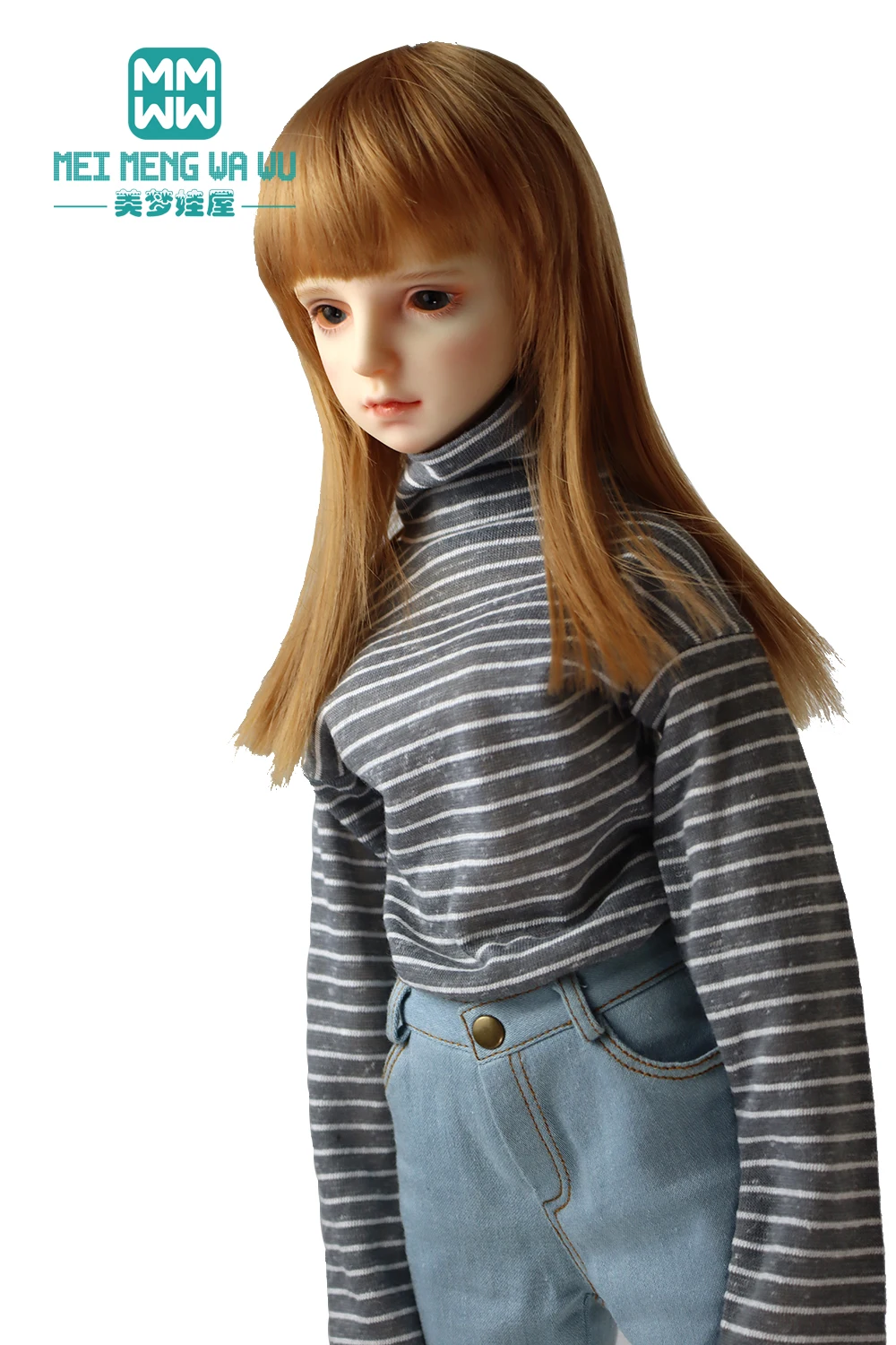 60CM BJD Doll Clothes 1/3 SD Toys Ball Jointed Doll Fashion Striped Turtleneck Jeans