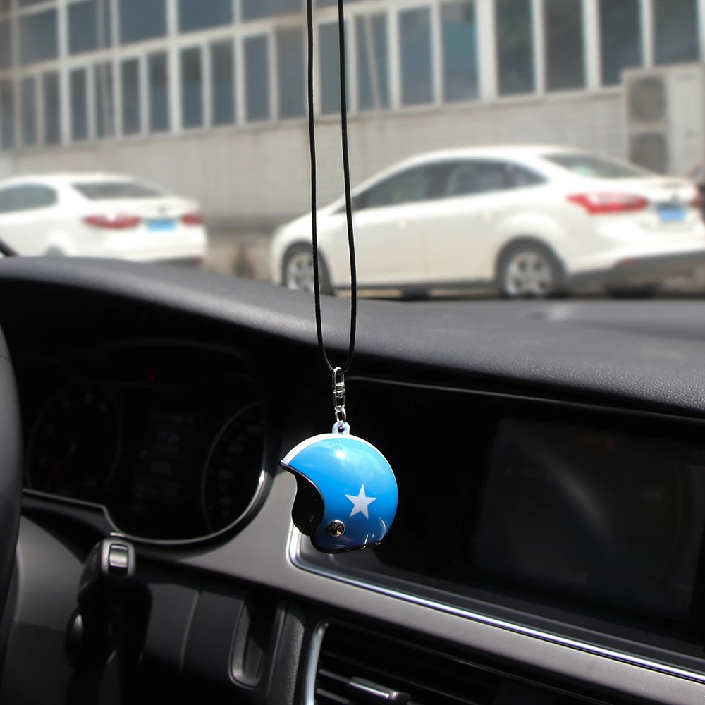 Cute Car Pendant Helmet Rearview Mirror Hanging Cartoon Automobile Interior Decoration Ornament Accessories Car Pendant