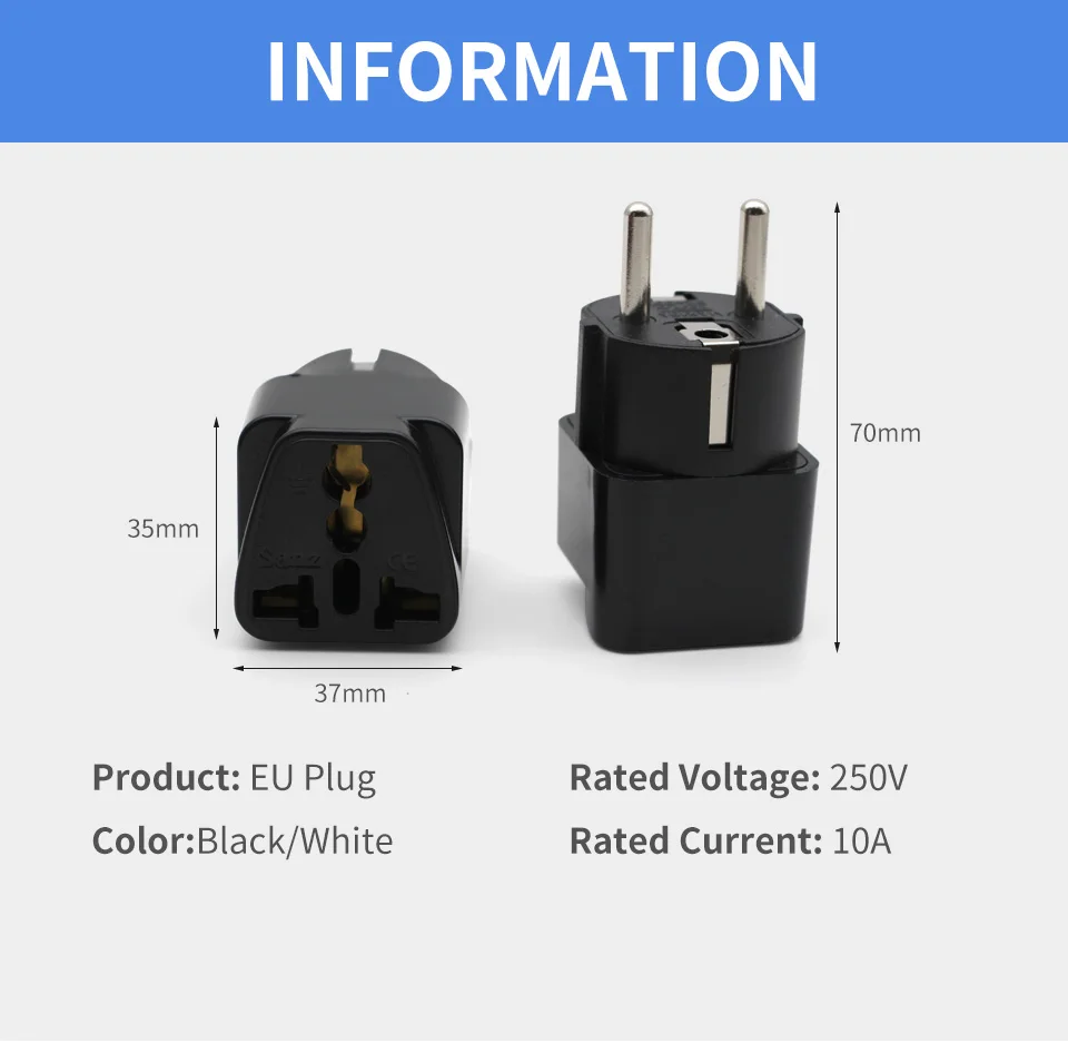 1pcs EU Adapter AU UK US To EU Euro AC Travel Adaptor Electrical Outlet Plug Charger Sockets Converter Power Socket