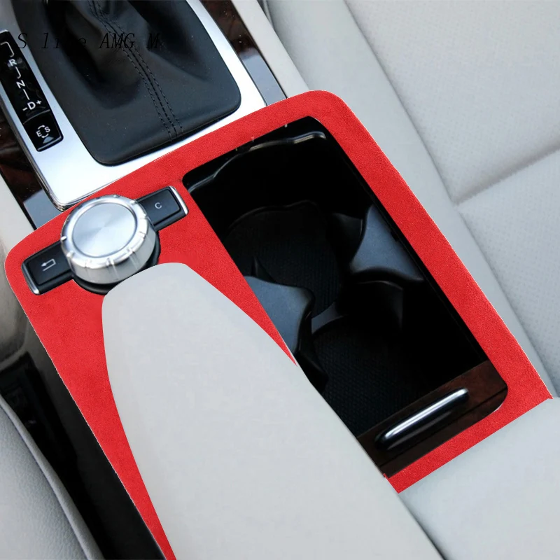 Car Styling Suede leather Center Console Gear Shift Water Cup Panel Cover Trim For Mercedes Benz W204 W212 C Class E Class Coupe