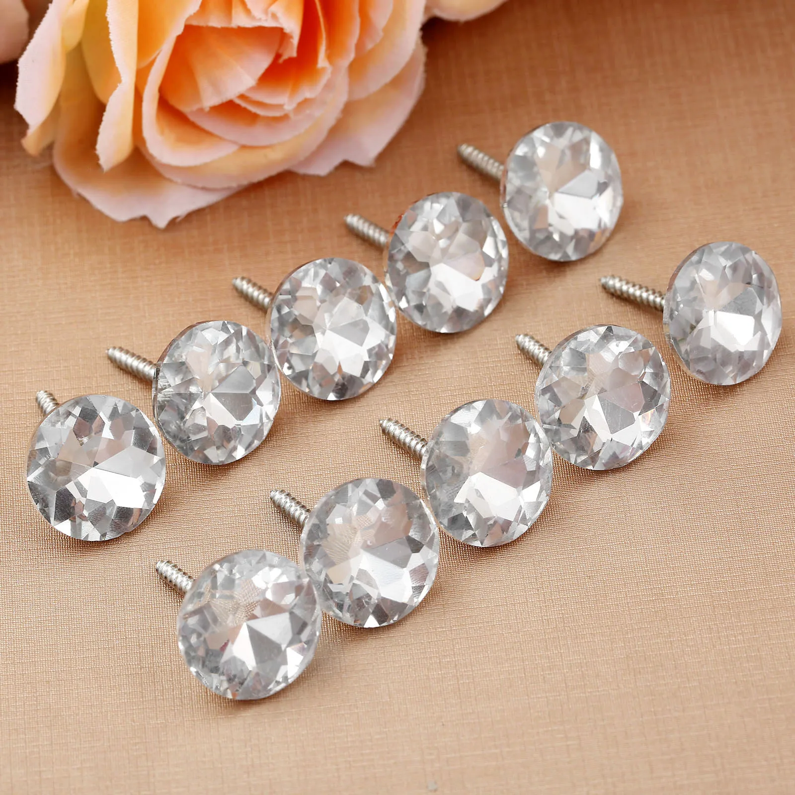 10pcs 20mm Studs Shiny Pattern Diamond Nail Crystal Real Buttons Upholstery Tacks Decoration Craft Headboard Wall Sofa Furniture