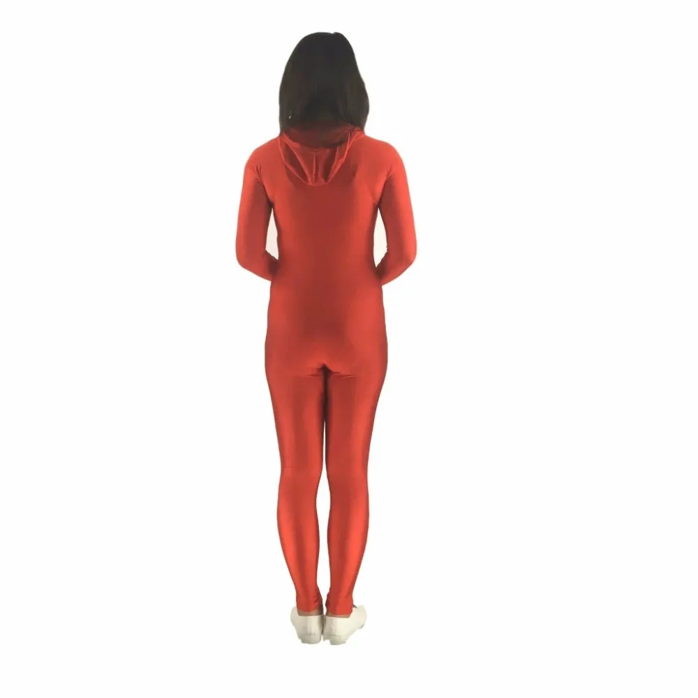 เรืองแสงสีเขียว Zentai Dance Unitard Spandex แขนยาว Bodysuits Catsuit สวมใส่ Skin Hooded Tights