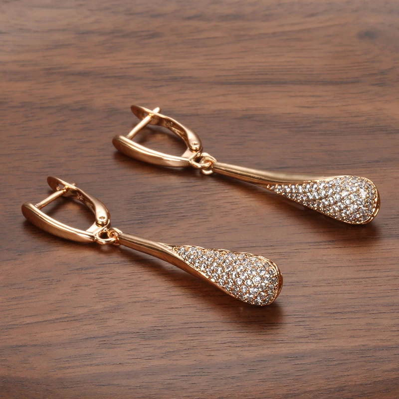 Kinel Full Sparkling Natural Zircon Long Dangle Earrings for Women 585 Rose Gold Color Party Fine Daily Fashion Jewelry 2023
