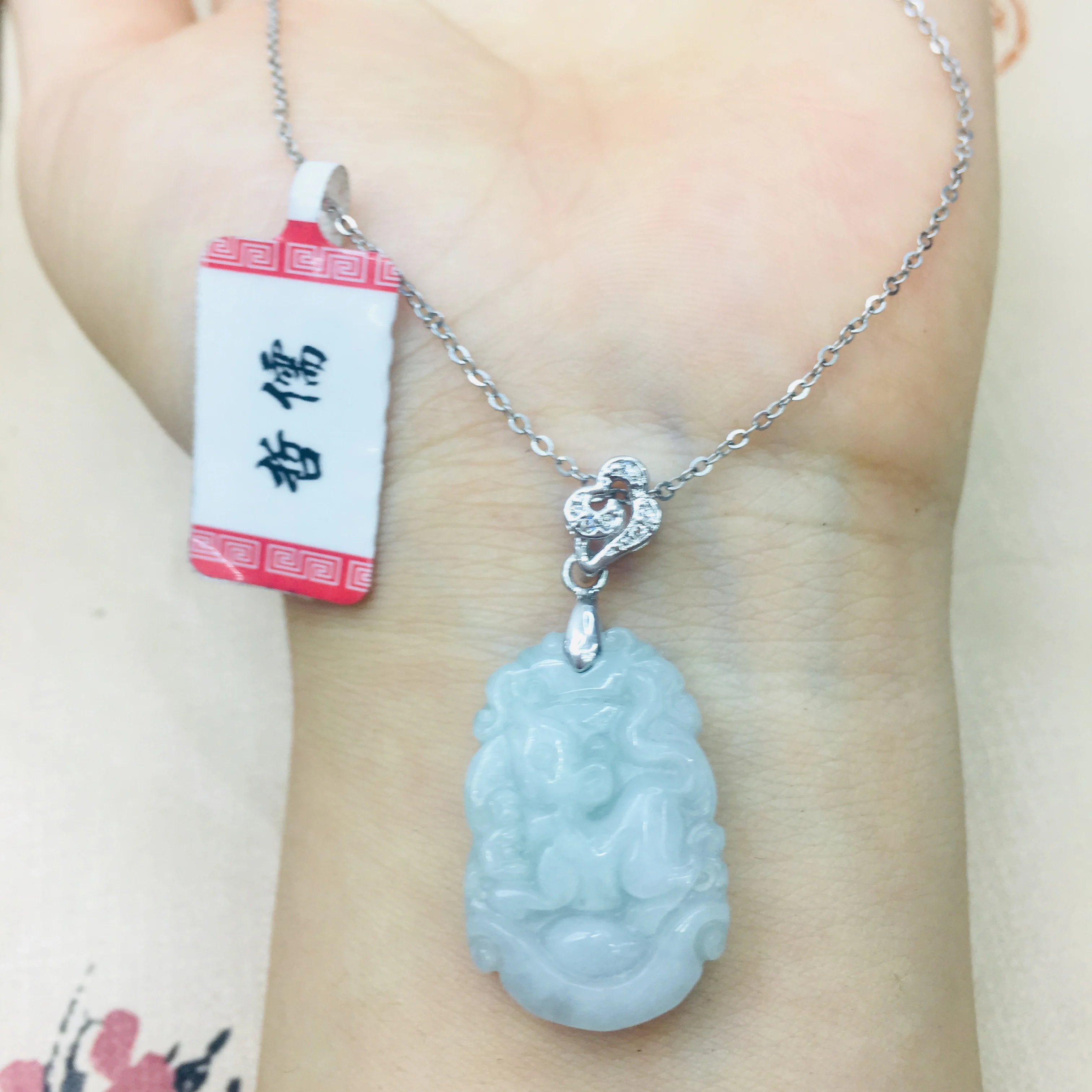 

Natural Burmese Ajadeite Carved Zodiac Rat Pendant with 925 Sterling Silver Necklace Elegant Lady Jade Clavicle Chain