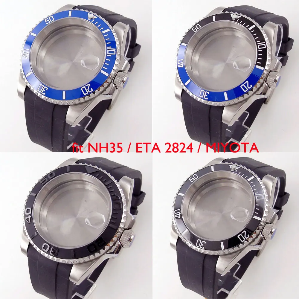 

40mm Watch Case fit NH35A NH36A ETA 2836 MIYOTA 8215 821A ETA 2824 PT5000 Curved End Rubber Band Sapphire Crystal