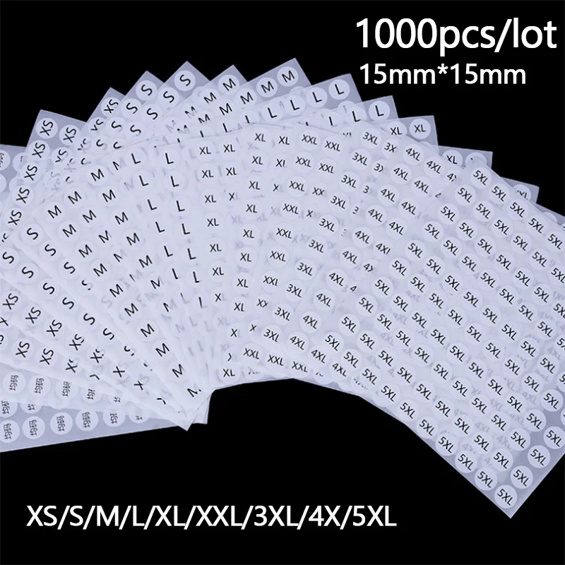 1000Pcs Circle Round Size Sticker Sheets Self Adhesive White Label Papr Stickers Size S M L XL XXL for Clothing Lipstick 15mm