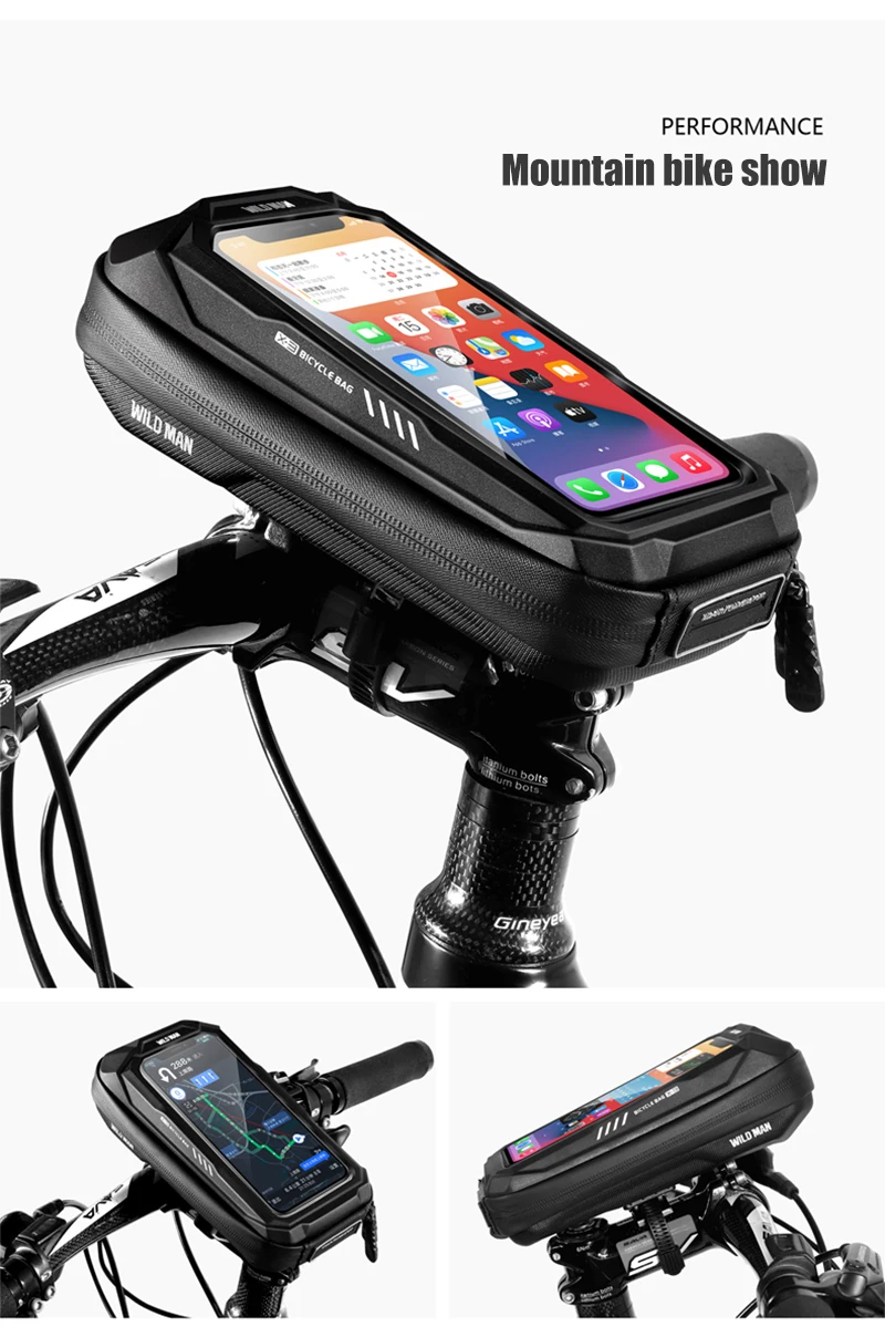 WILD MAN BBG076 Fahrrad-Vorbautasche mit Handyfach, EVA-Hartschale, Touchscreen-Fenster, Klettbändern und Regenschutz, für MTB und Rennrad – Detail 19