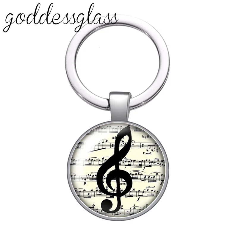 Musical notes Musical instruments Piano disc glass cabochon keychain Bag Car key chain Ring Holder Charms keychains for Gifts