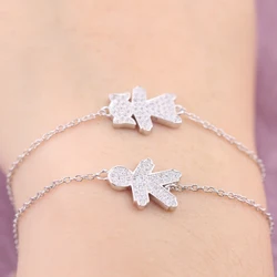 2018 NEW 100% 925 Sterling Silver Boy Girl Figure Charm Bracelet With Clear Crystal CZ for Men Women Girl Trendy Jewelry