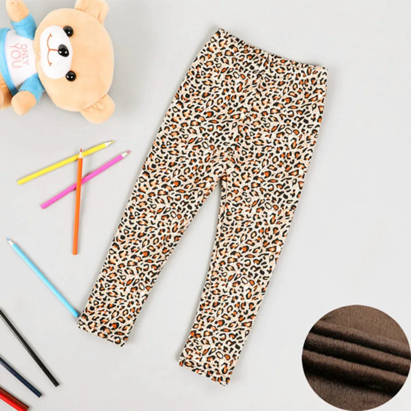 Winter Girls Leggings 2022 Thick Warm Girls Pants Leopard Plus Velvet Kids Leggings Plush Children Trousers Girls Clothes