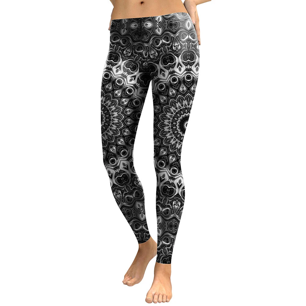 2021 New Women Leggings Fashion Mandala Flower Printed Workout Pants Sexy Tight High Waist Cropped Pants Skinny Fitness Leggings