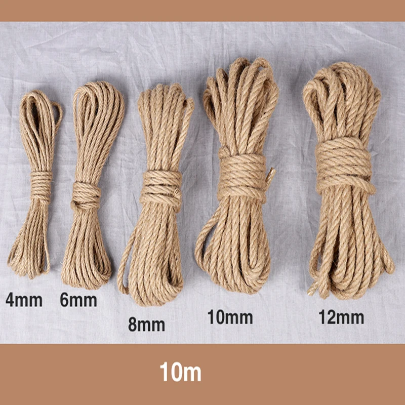 10M Natural Jute Rope Twine Rope Hemp Twisted Cord Macrame String DIY Craft Handmade Decoration Pet Scratching 4mm-12mm