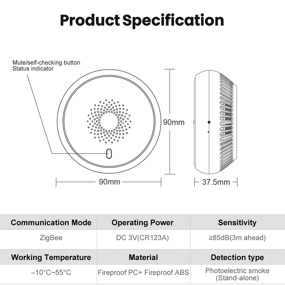 AVATTO-Detector de humo inteligente Tuya Zigbee, Sensor de alarma de incendios con aplicación Smart Life, sistema de seguridad para el hogar, bomberos, funciona con Gateway Hub