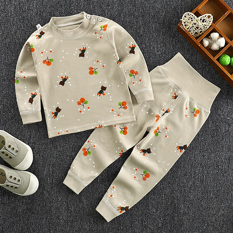 New Kids Boys Girls Pajama Sets Cartoon Print Long Sleeve O-Neck T-Shirt Tops with Pants Toddler Baby Autumn Sleeping Clothing