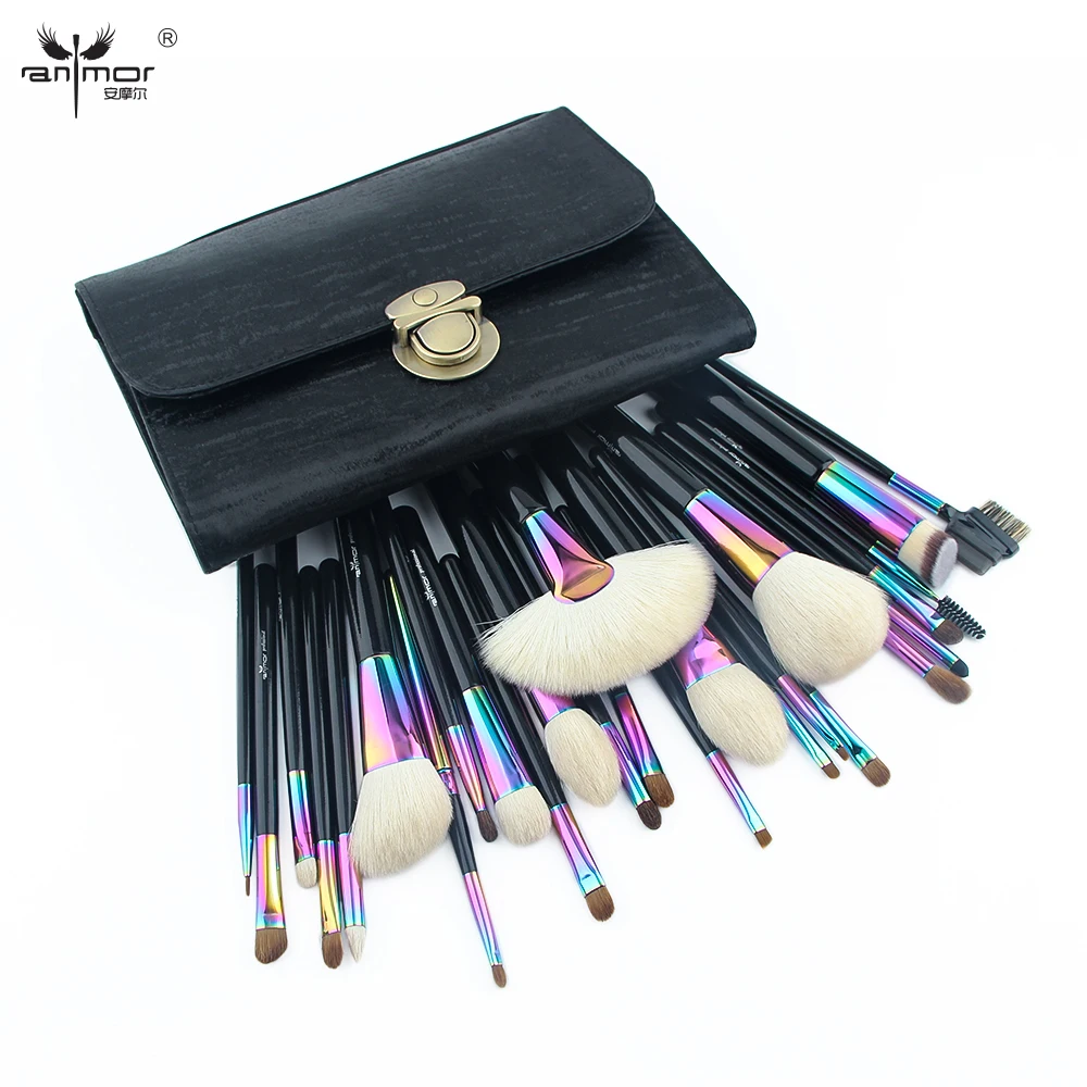 Anmor Large Makeup Brushes Set Professional Natural Hair Foundation Brush Powder Brush Eyeshadow Make Up Tools with Cosmetic Bag