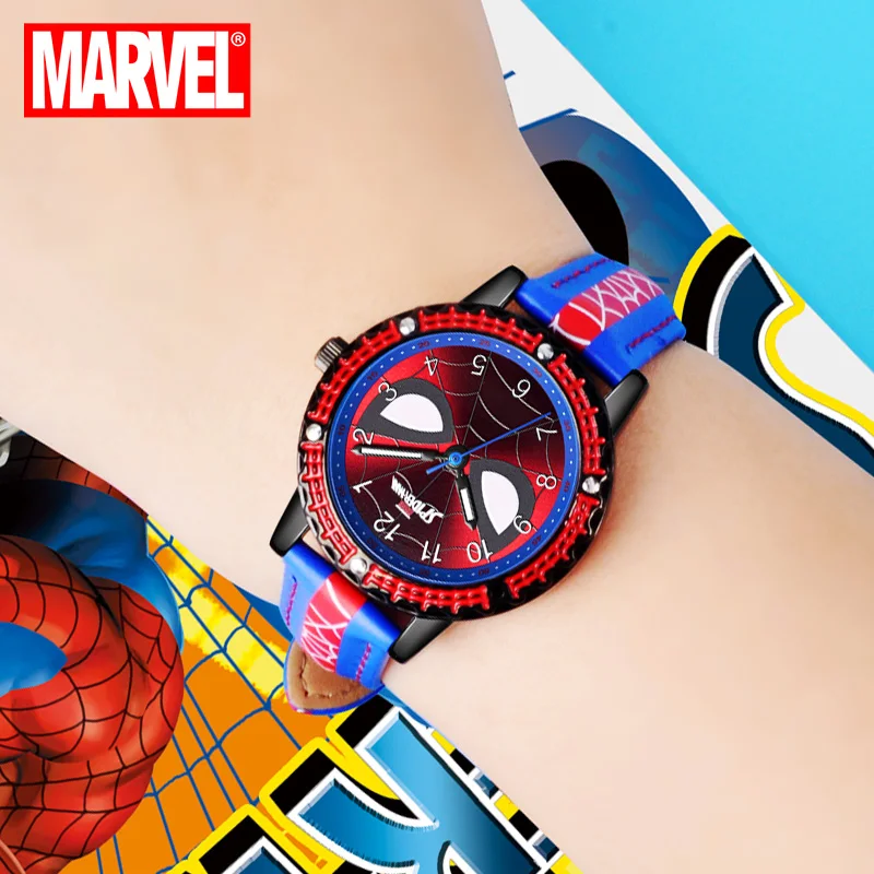 Spider-Reloj de pulsera de cuarzo para hombre y niño, cronógrafo impermeable de Los Vengadores de Marvel, regalo de cumpleaños para niños