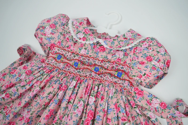 kids floral smocked dresses for girls summer 2024 children toddler girl cotton vintage smock dress for party wedding 2-7 years