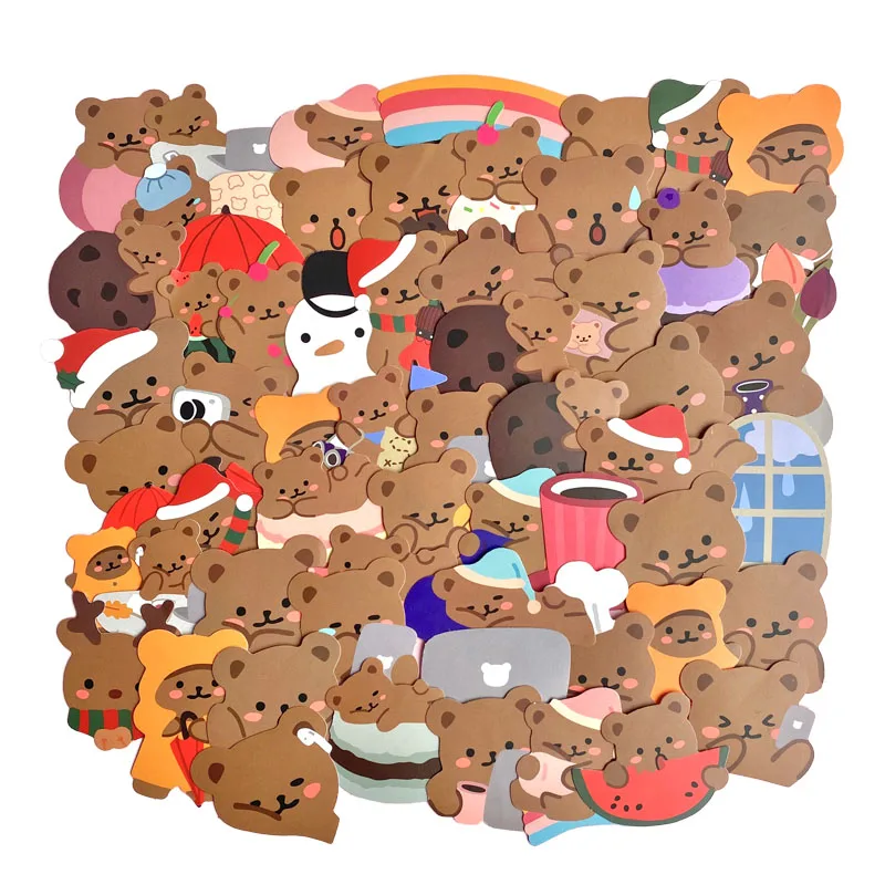 Pegatinas de oso perezoso para álbum de recortes, pegatinas decorativas coreanas DIY, papelería Kawaii, 60 unids/pack