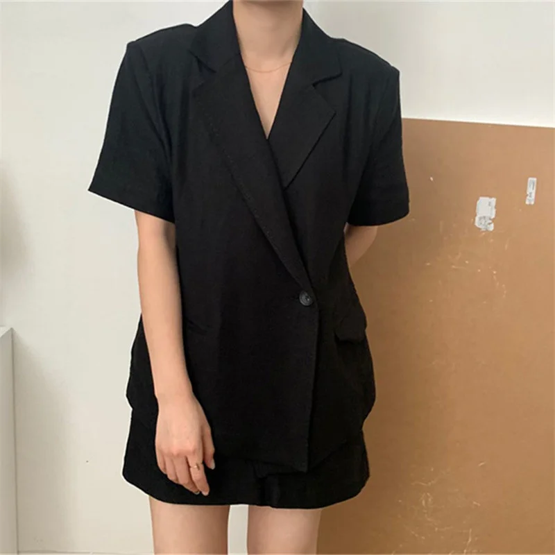 2 Pieces Set Office Lady Women Short Sleeve Blazer Spring Female Suit Sets OL Business Short Pants New Womens Shorts And Coat