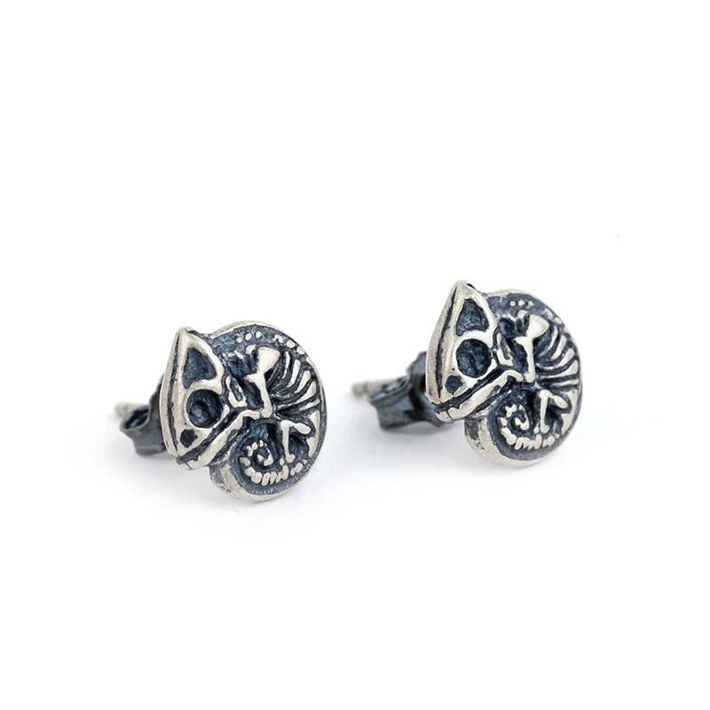 MKENjazz-Boucles d'oreilles à tige tête de mort caméléon rétro pour hommes et femmes, bijoux gothiques foncés créatifs, argent regardé 100%, 925