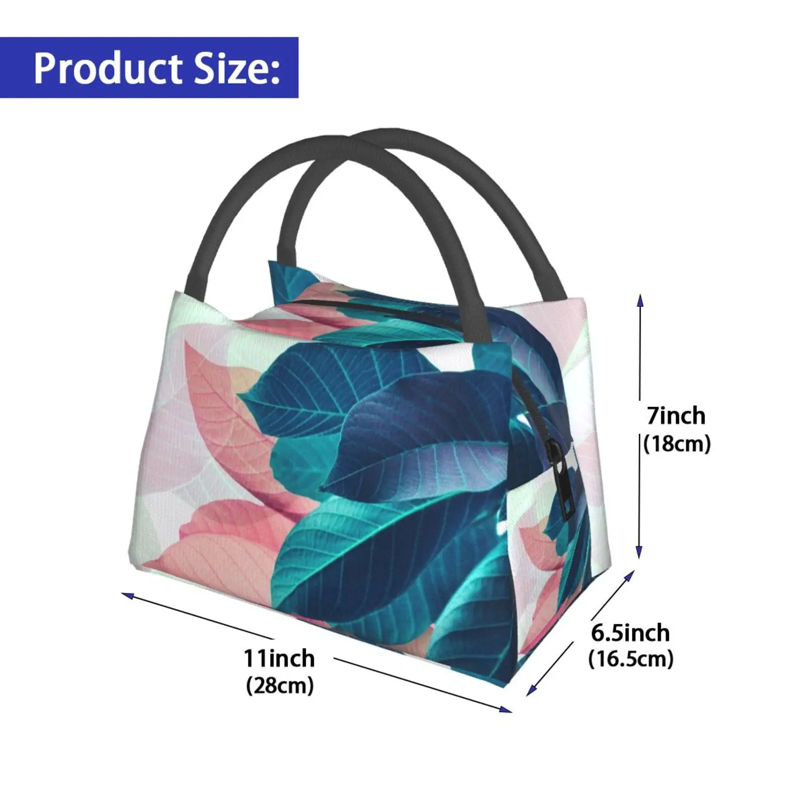 Cooler Lunch Bag Picnic Bag Blue Pink Plant Leaf Blue Pink Leaf Leaves Botanical Foliage Plant Colorful