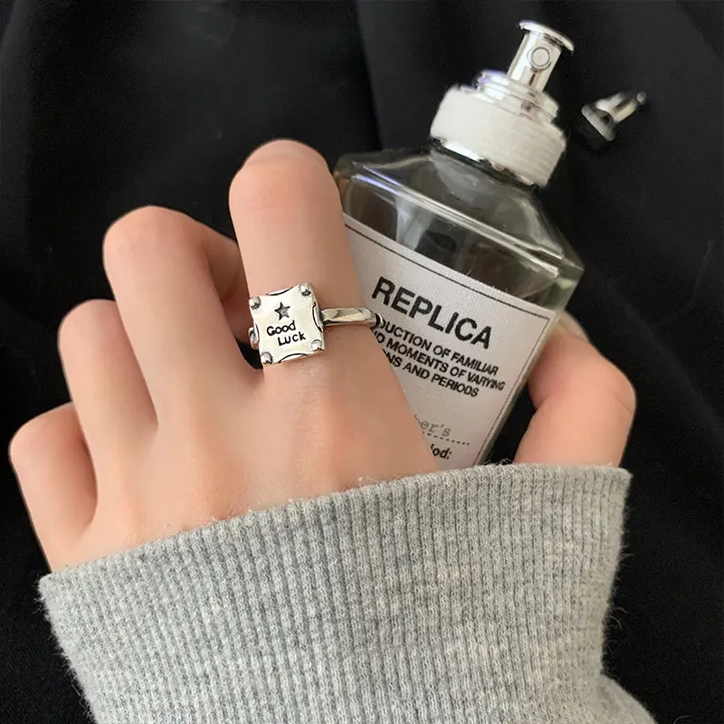 LIVVY Silver Color New Trendy Simple Ring for Women Fashion Creative Letter Square Lock Ring Birthday Party Jewelry Gift