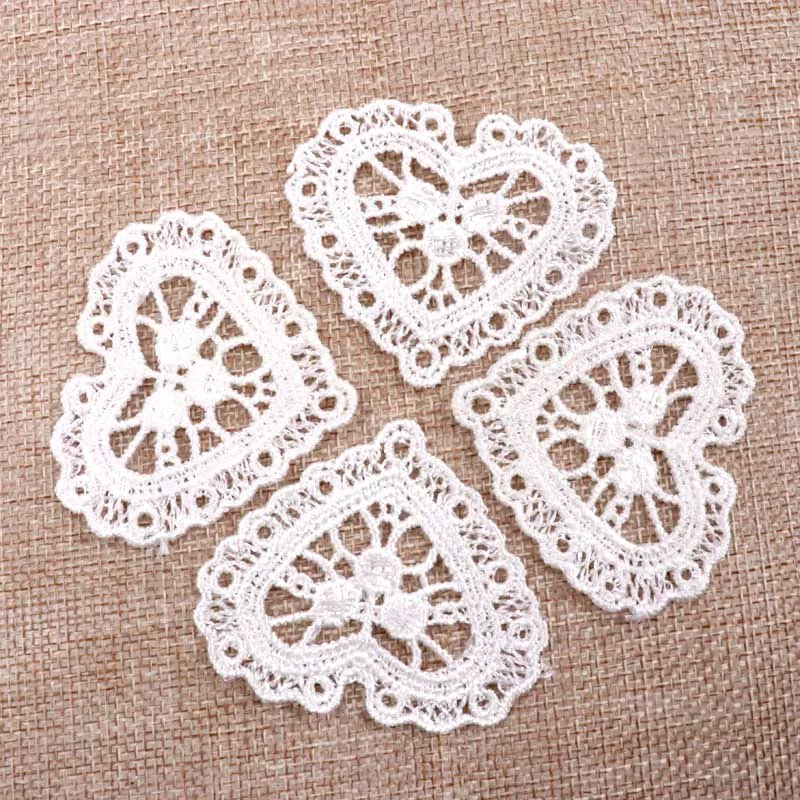 20pcs/lot Heart Lace Fabric Applique Mesh Trim Garment Accessories Sew On Guipure Lace Fabric Decoration 4.9x5.3cm