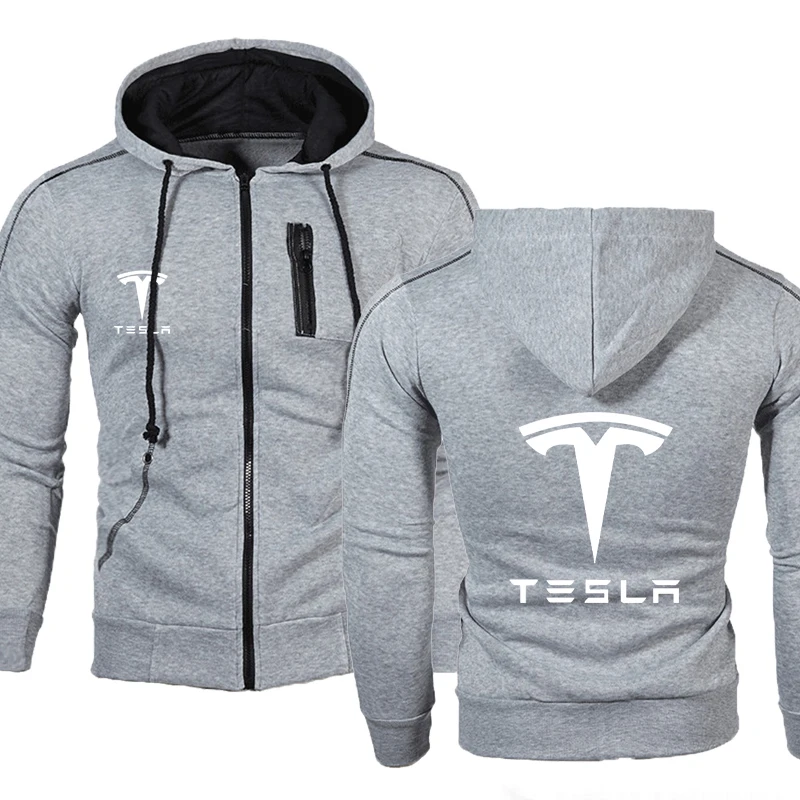 Tesla HipHop Solid color Hooded zipper Jacket