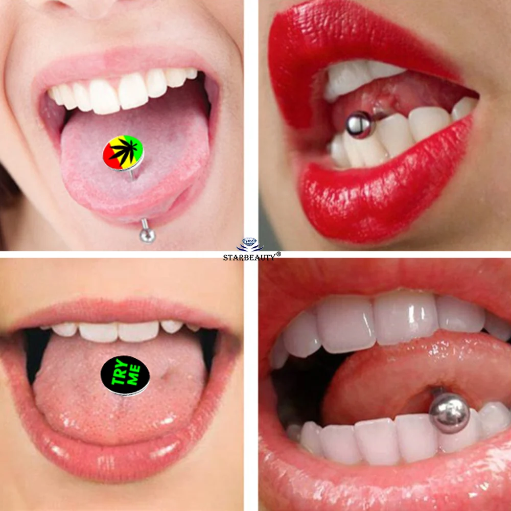 2Pcs DIY 14G 16mm Extra Moon Smile No.1 Surgical Steel Barbell Tongue Piercing Jewelry Spider Web Sex Tongue Rings for Women Men