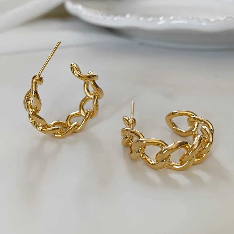 2021 Trendy Hollow Chain Hoop Earrings Temperament Simple Circle Statement Earrings Jewelry Metal Geometric Fashion Earrings