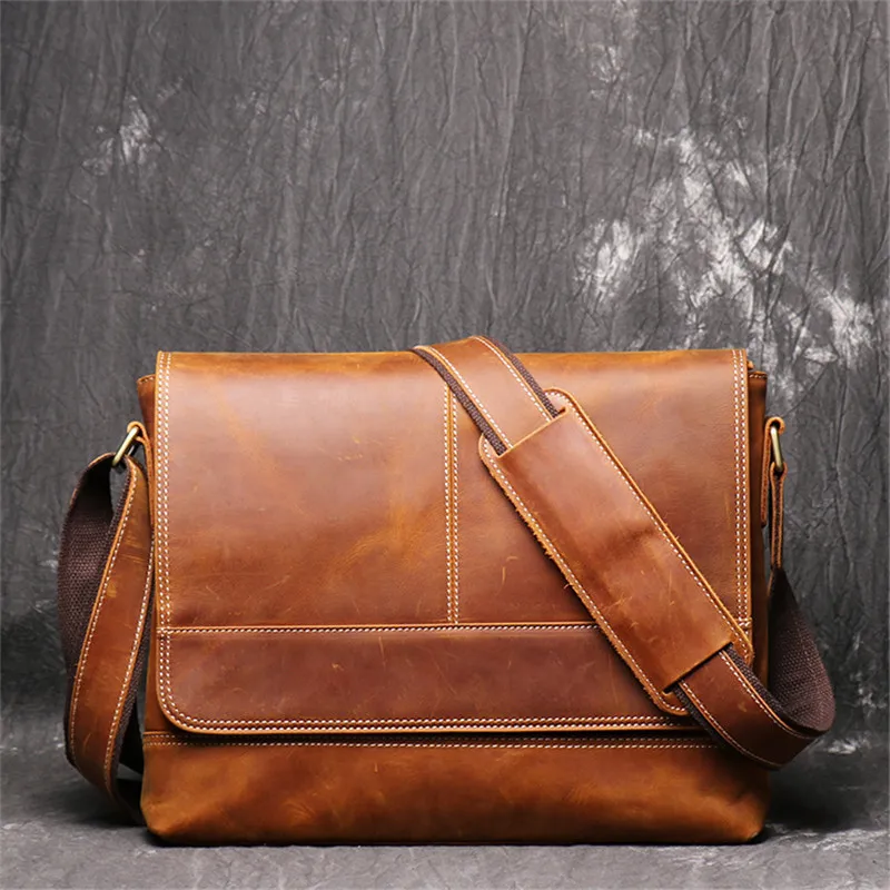 

Nesitu High Quality Vintage A4 Brown Top Grain Genuine Crazy Horse Leather Cross Body Shoulder Men Messenger Bags for ipad M1002