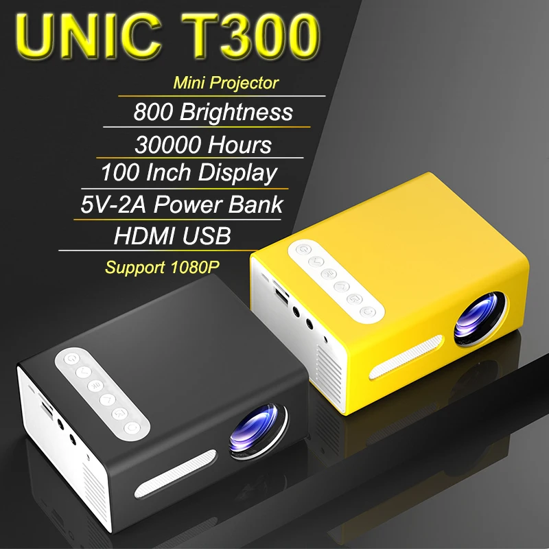 

Unic t300 led mini home cinema projector media player support 1080p video pocket portable projektor vs yg300 hd projector