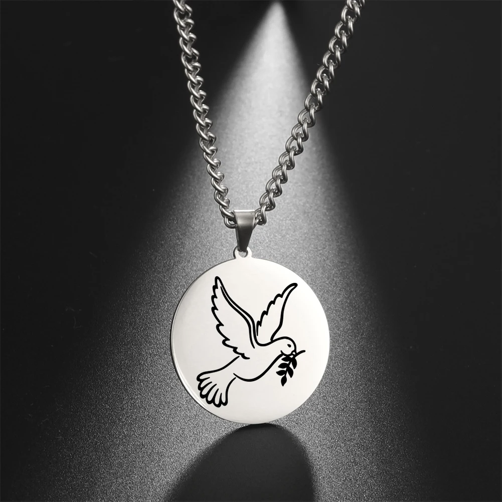 My Shape Peace Dove Pigeon Round Pendant Necklace for Women Girl Stainless Steel Bird Aesthetic Necklaces Choker Fashion Jewelry