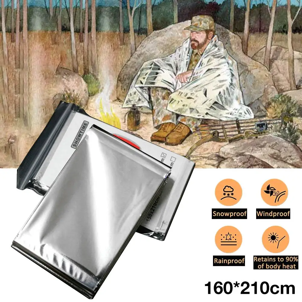 160x210cm Emergency Blanket Tear Resistant Windproof Sun Protection Thermal Insulation Blanket Outdoors Hiking Survival Aid