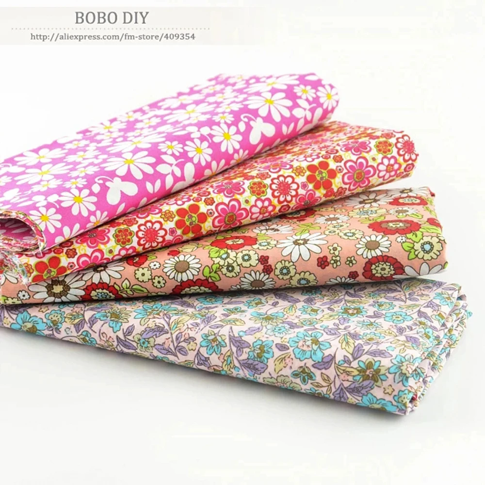 

FREE SHIPPING 4 Piece Mixed 45x50cm Pink Daisy Cotton Poplin Fabric Fat Quarter Dress Sewing Cloth Tecido Telas Patchwork W4B1-4