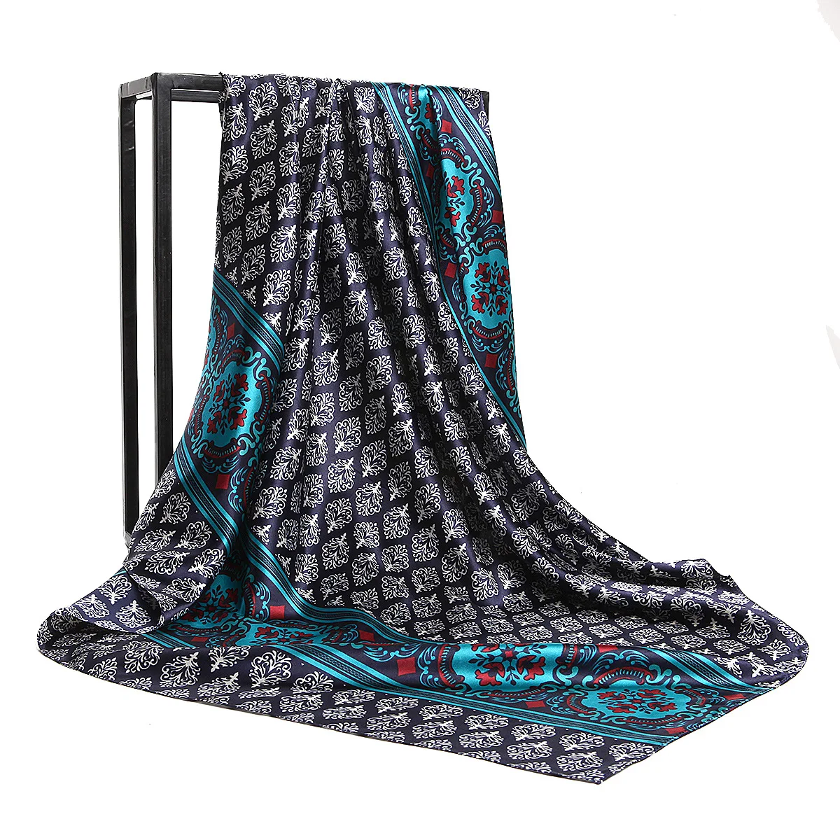 2021 Luxury Brand Printed Silk Scarves Scarf Women 90X90 Cm Kerchief Soft Headscarf Fashion Shawl chiffon hijab poncho