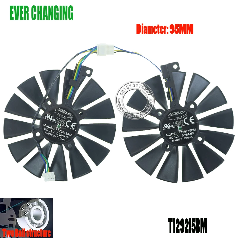 

T129215BM DC12V 0.25AMP 4PIN graphics fan for AREZ DUAL RX590