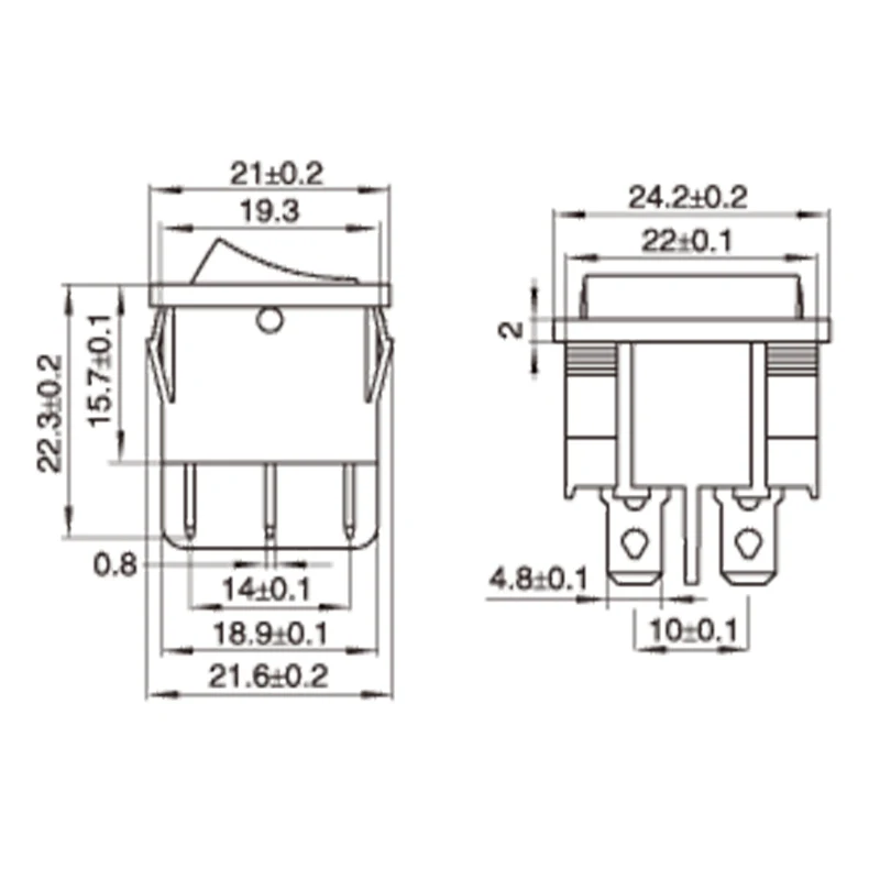 5 posição 21x24mm 21*24mm 6a/12a 250vac on-off interruptor de alimentação marinho impermeável 4pin 6pin 2 do interruptor de alimentação dos pces kcd5