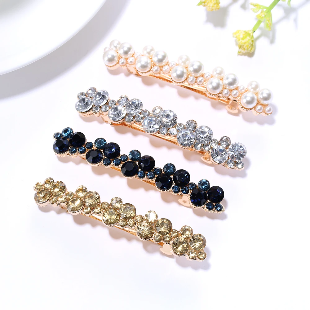 Hot Sale 5 Colors Korean Crystal Pearl Elegant Women Barrettes Hair Clip Hairgrips Hairpin Girls Hair Accessories Dropshipping