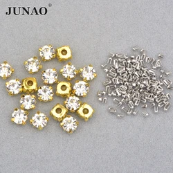 JUNAO 8mm Gold Claw Rhinestone for DIY Pearl Machine Flatback Glass Crystal for Hand Press Machine Tools DIY Crafts Accessories