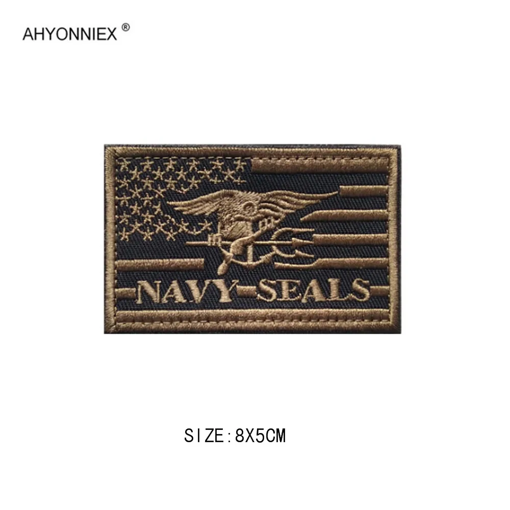 AHYONNIEX 1 PC 3D Embroidery NAVY SEALS U.S.ARMY Flag Patch Armband Badge Tactical Morale Cloth Sticker Banner DIY