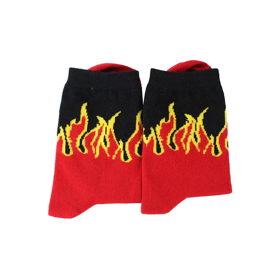 Dropshipping Mid Calf Crew Unisex Socks New Hit Hot Fire White Black Red Yellow Purple Blaze Flames Burning Fashion Urban Style