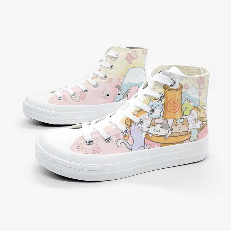 Amy and Michael Spring New Cute Girls Students Anmie Sneakers Kawaii Cat Hand Painted Canvas Shoes Casual Woman Vulcanize Shoes