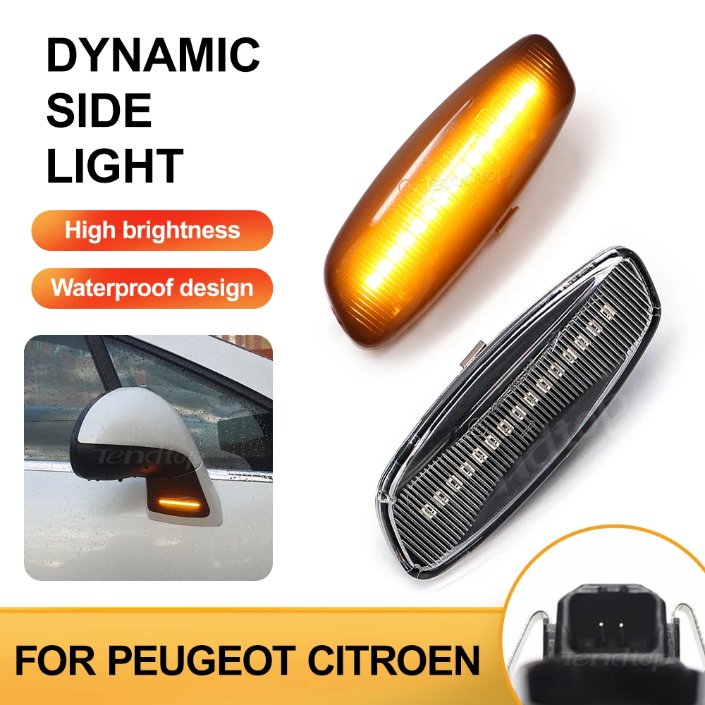 Intermitentes dinámicos de desplazamiento, luz LED lateral, lámpara de señal de giro para Citroen Blinker C3 C4 C5 DS3 DS4 para Peugeot 207 308 3008 5008 RCZ