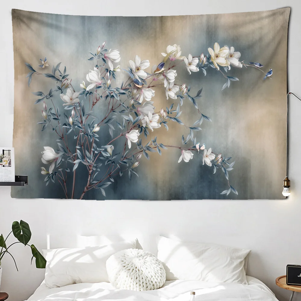 Flowers Style Wall Tapestry Butterflies Pattern Home Decoration Tapestry Bedroom Illustration Wall Cloth