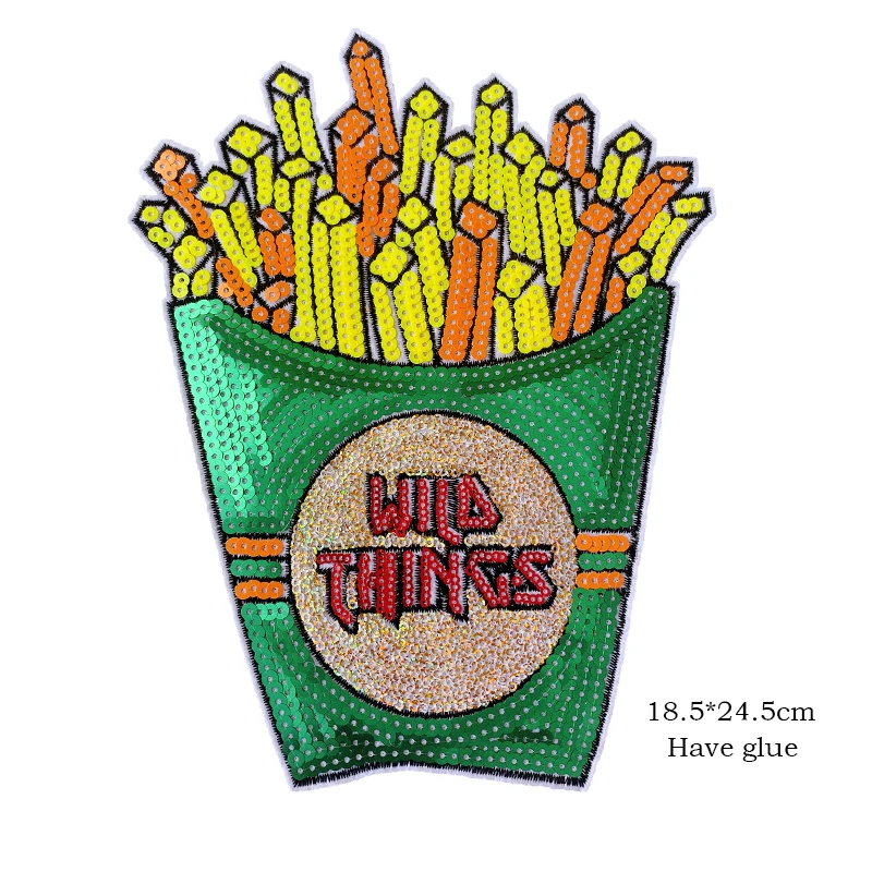 Sequins Ice Cream Patch French fries Embroidery Patch Letters Embroidered Wholesale Badges Iron on patches